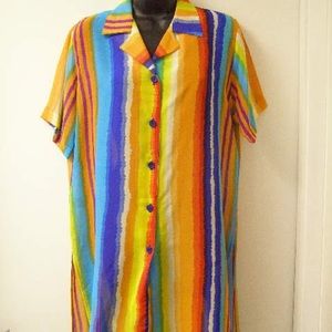 Striped Multicolor Button-Front Swim Coverup